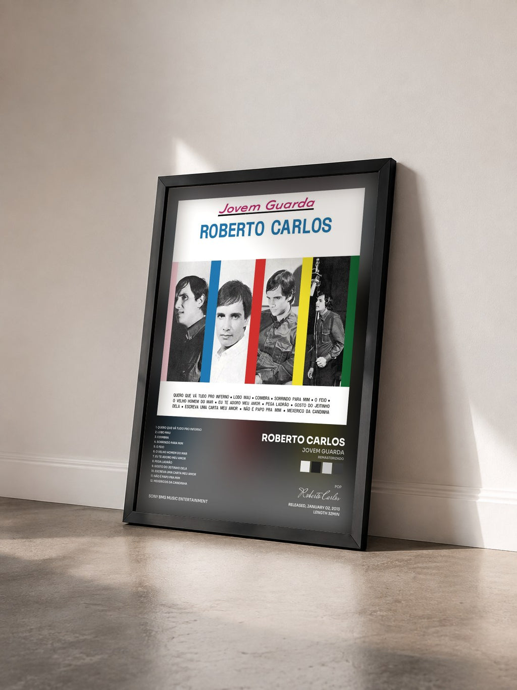 #noir Tableau de l'album Jovem Guarda (Remasterizado) de Roberto Carlos vu de trois quarts, cadre noir