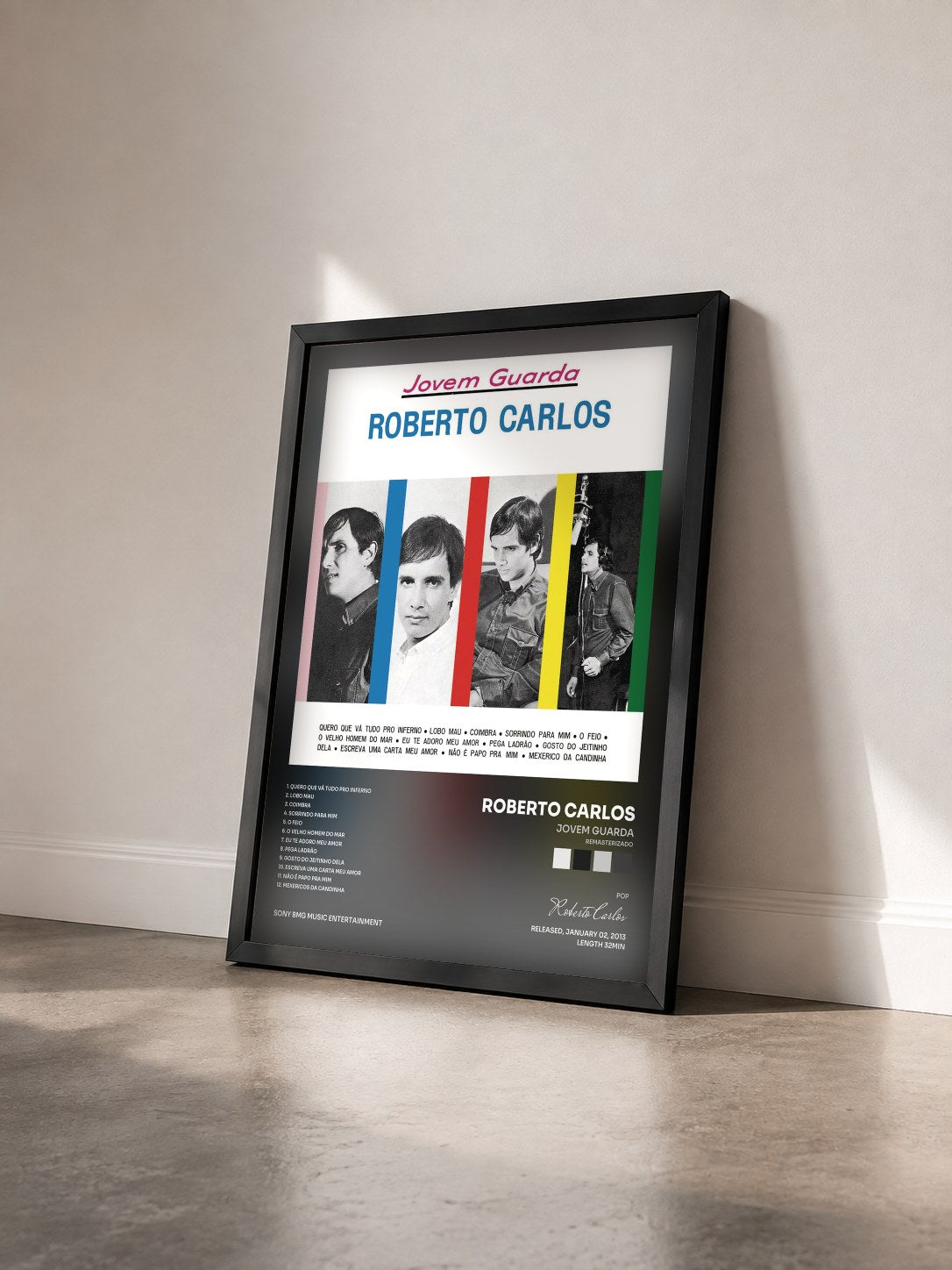 #noir Tableau de l'album Jovem Guarda (Remasterizado) de Roberto Carlos vu de trois quarts, cadre noir