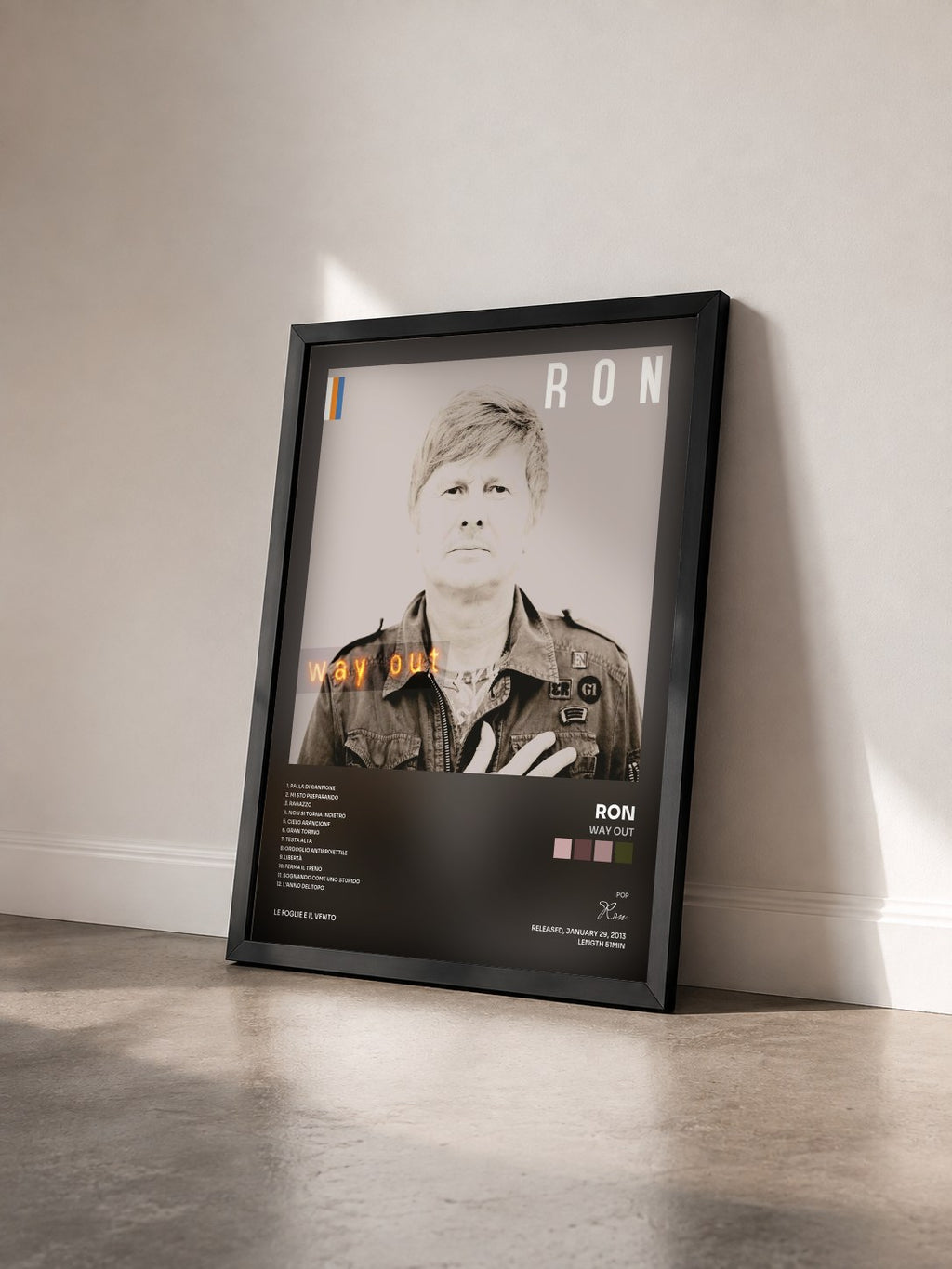 #noir Tableau de l'album Way Out de Ron vu de trois quarts, cadre noir