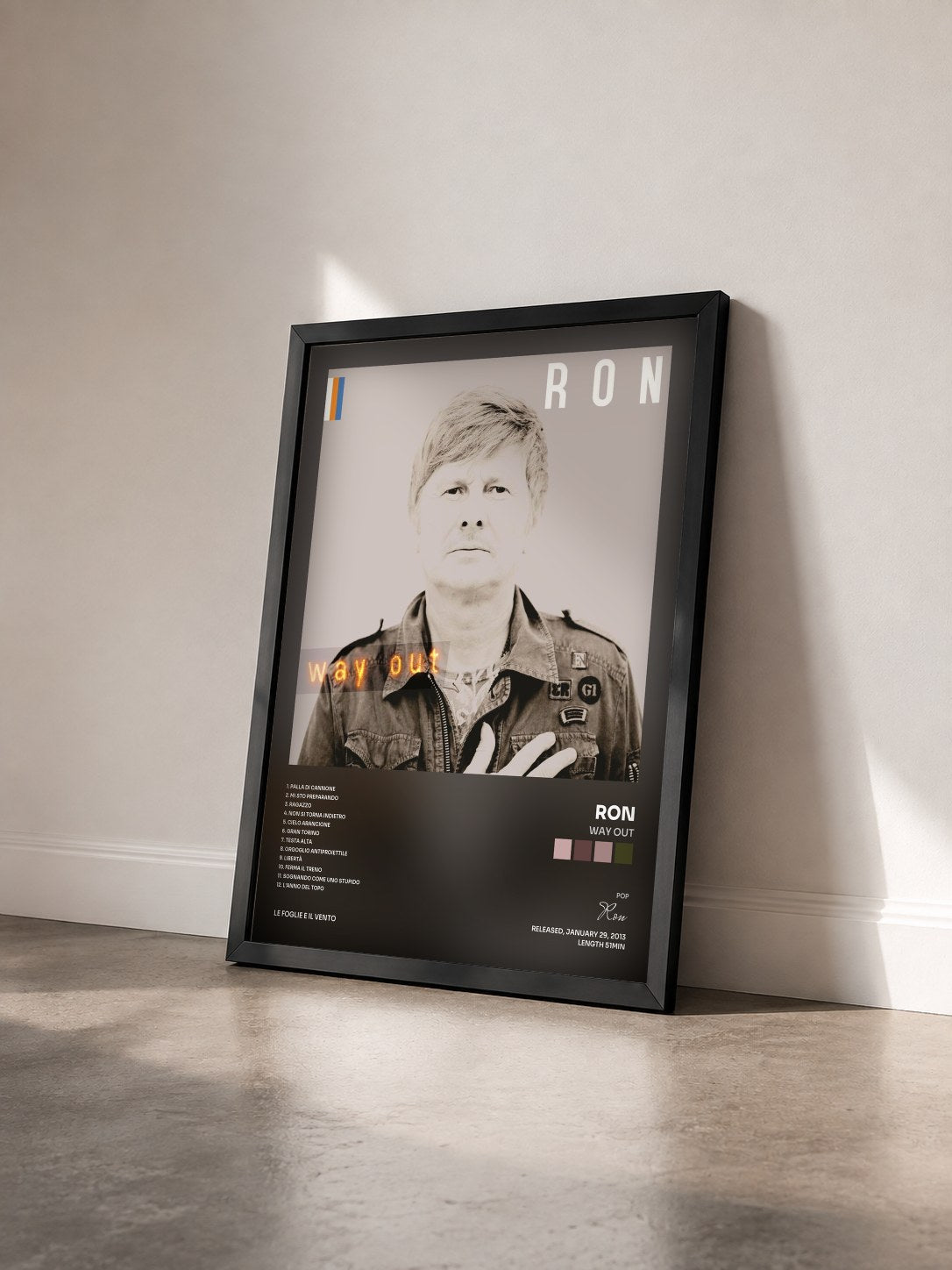 #noir Tableau de l'album Way Out de Ron vu de trois quarts, cadre noir