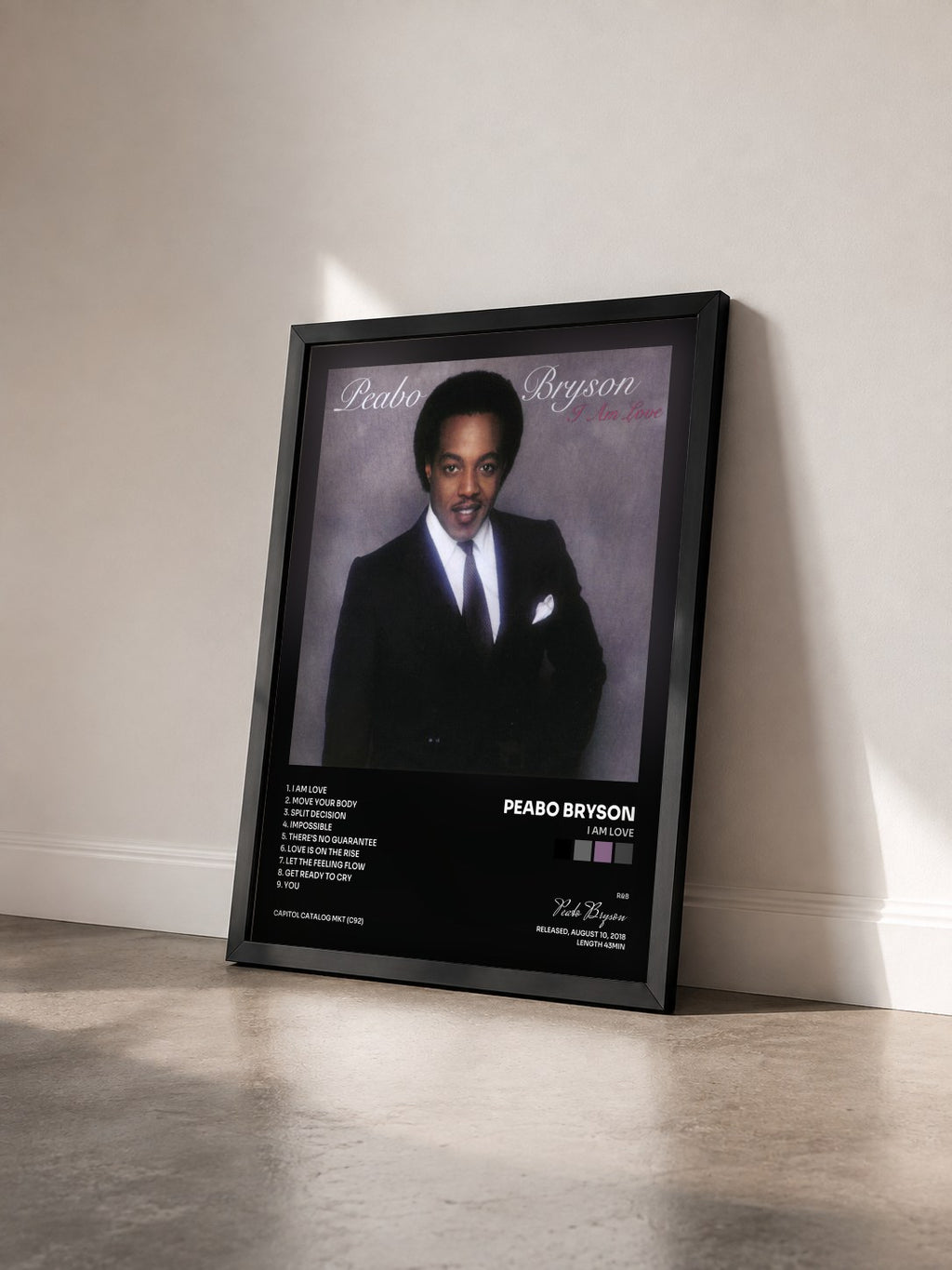 #noir Tableau de l'album I Am Love de Peabo Bryson vu de trois quarts, cadre noir