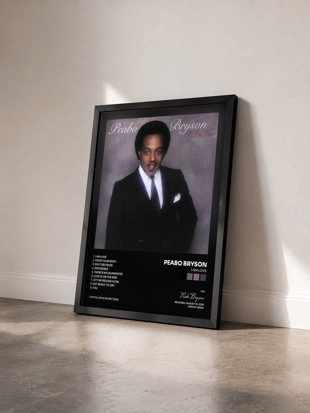 #noir Tableau de l'album I Am Love de Peabo Bryson vu de trois quarts, cadre noir