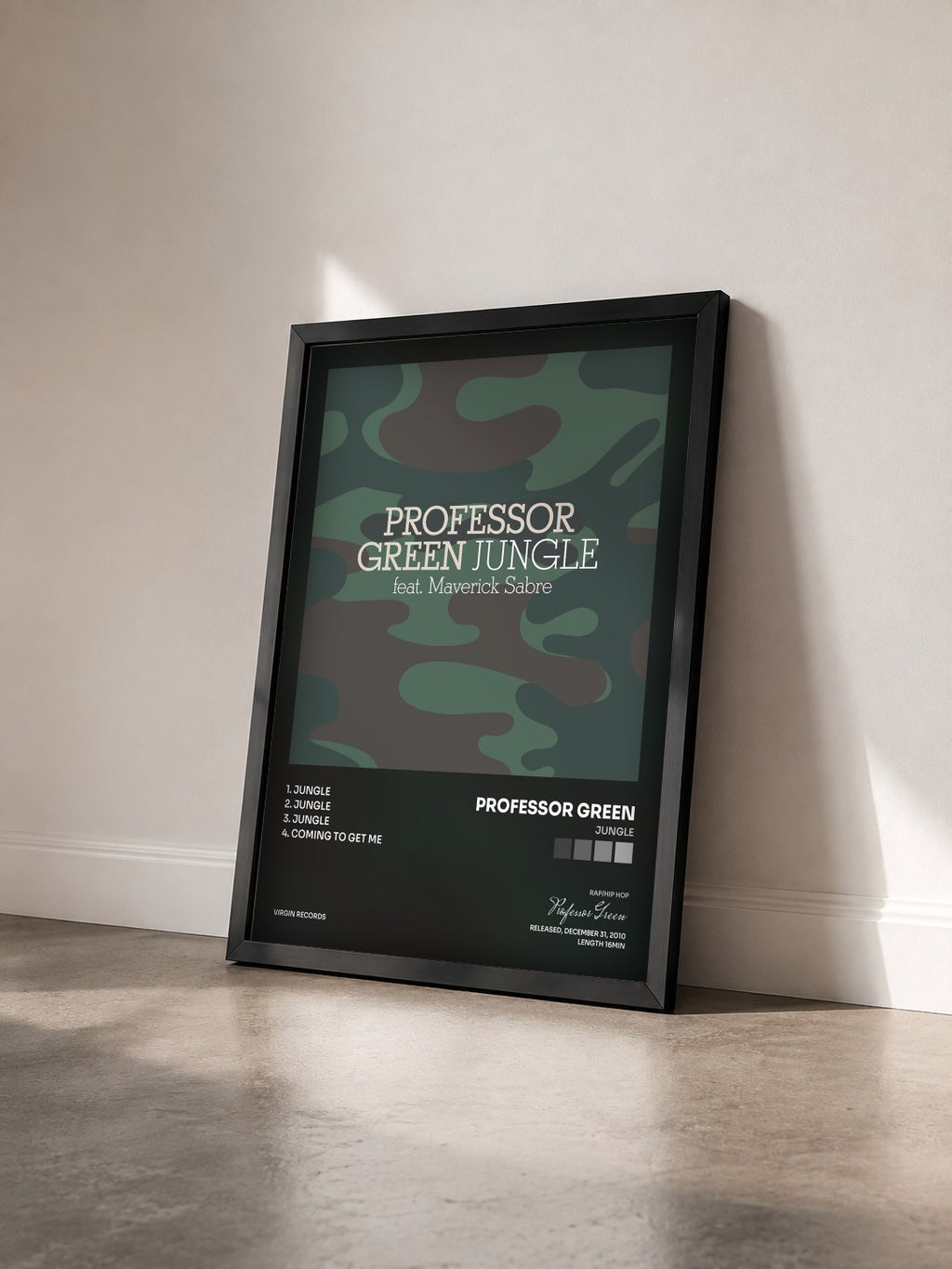 #noir Tableau de l'album Jungle de Professor Green vu de trois quarts, cadre noir