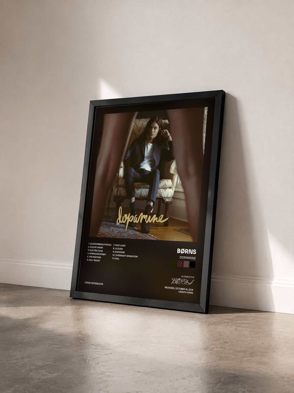 #noir Tableau de l'album Dopamine de BØRNS vu de trois quarts, cadre noir