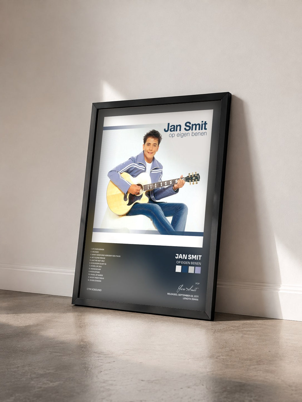 #noir Tableau de l'album Op Eigen Benen de Jan Smit vu de trois quarts, cadre noir