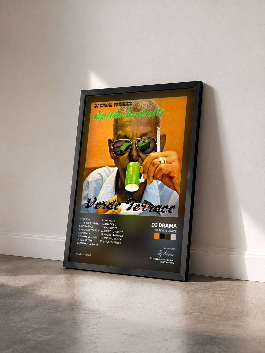 #noir Tableau de l'album Verda Terrace de Dj Drama vu de trois quarts, cadre noir