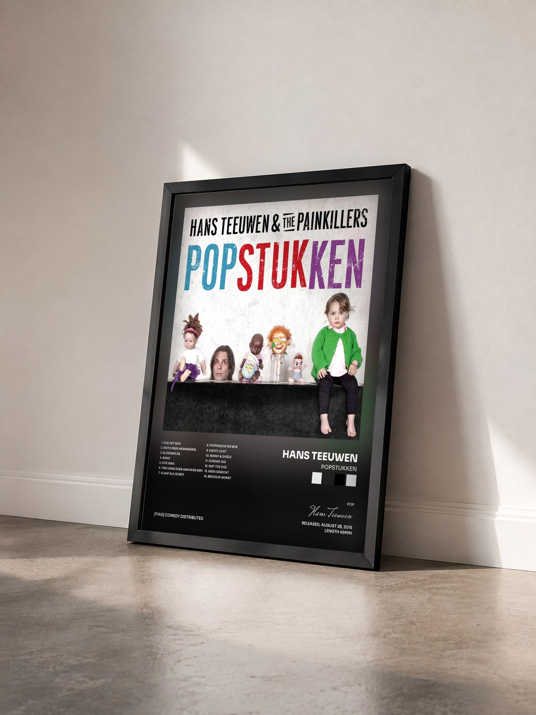 #noir Tableau de l'album Popstukken de Hans Teeuwen vu de trois quarts, cadre noir