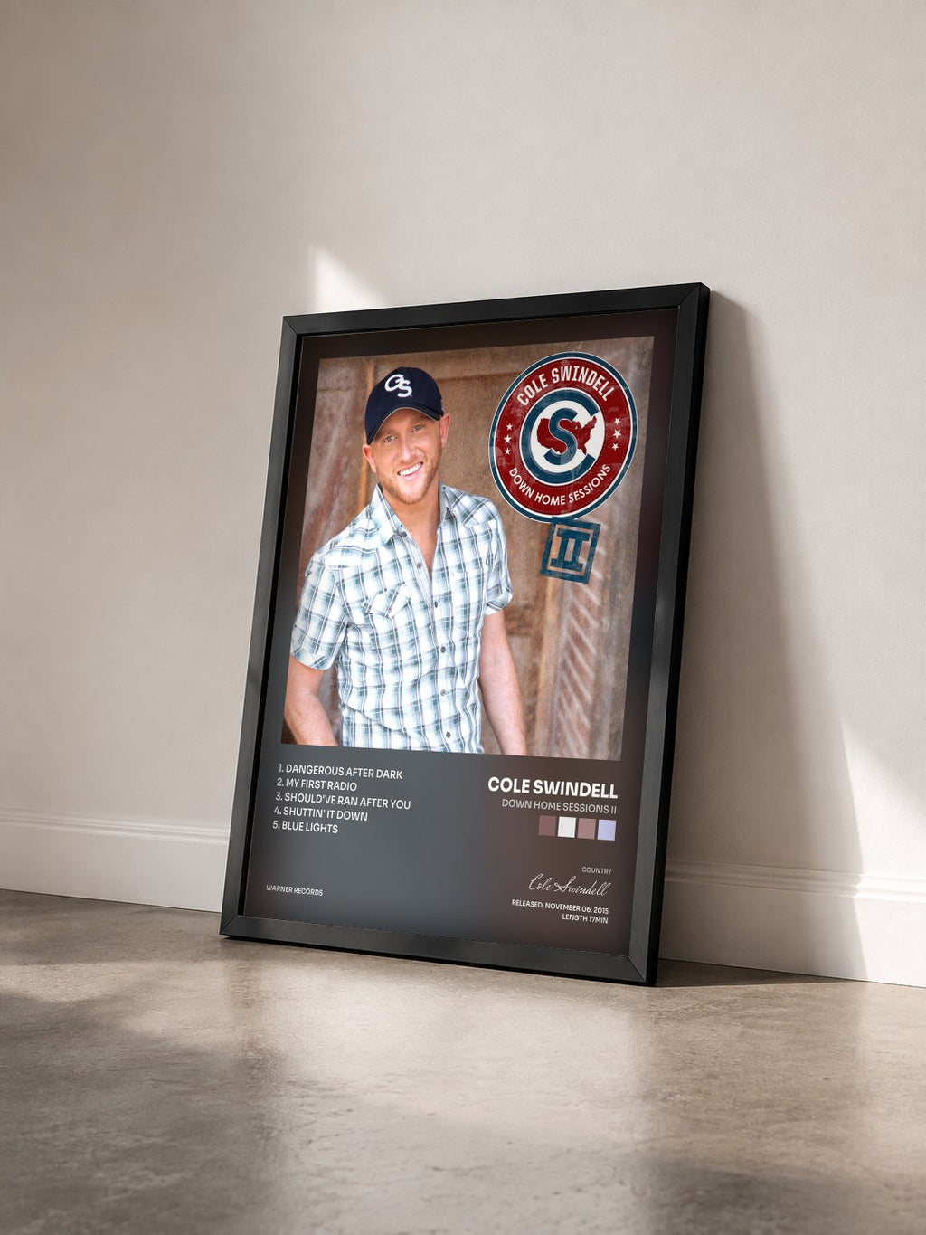 #noir Tableau de l'album Down Home Sessions II de Cole Swindell vu de trois quarts, cadre noir
