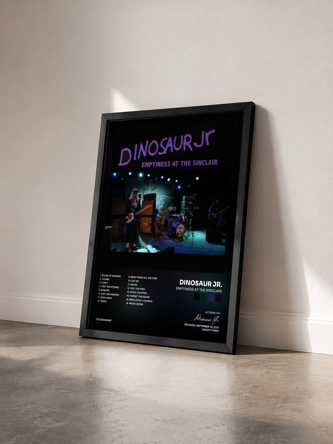 #noir Tableau de l'album Emptiness at The Sinclair de Dinosaur Jr. vu de trois quarts, cadre noir