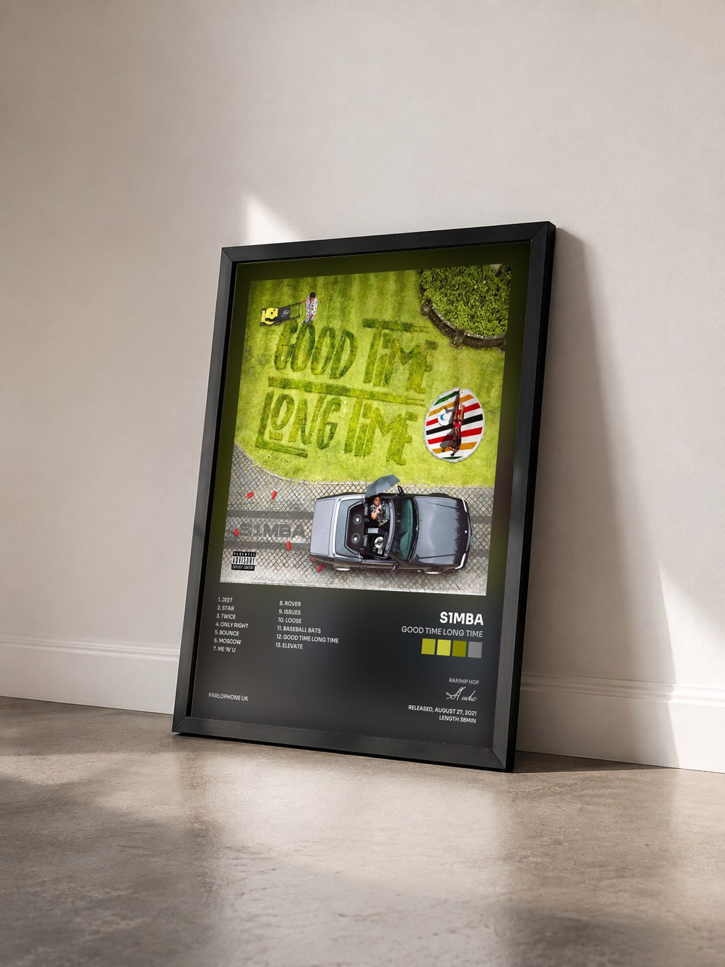 #noir Tableau de l'album Good Time Long Time de S1mba vu de trois quarts, cadre noir