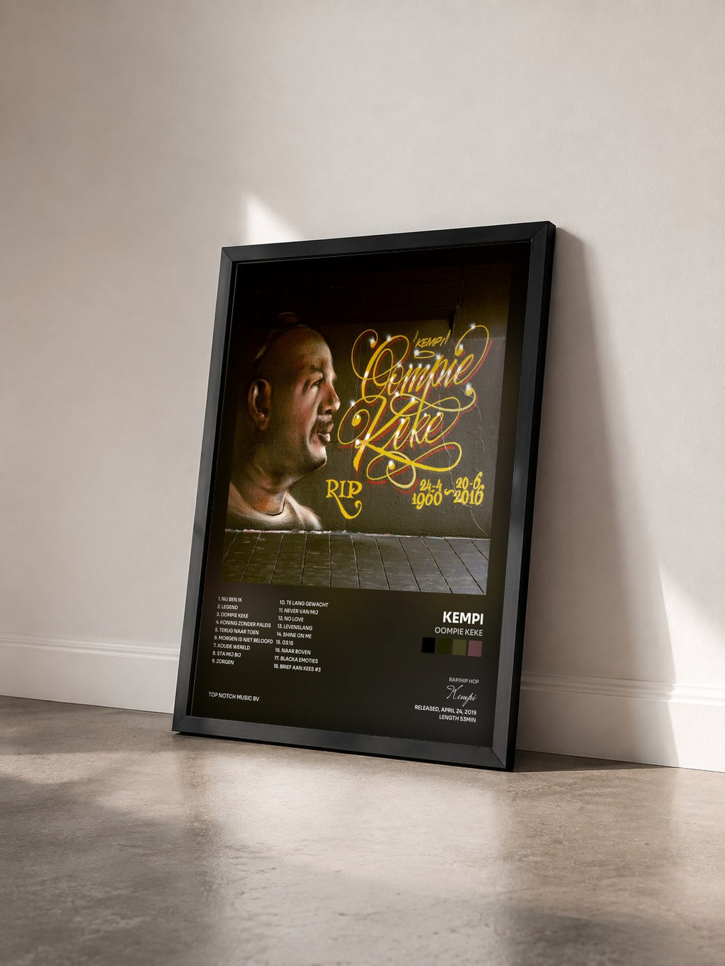 #noir Tableau de l'album Oompie Keke de Kempi vu de trois quarts, cadre noir