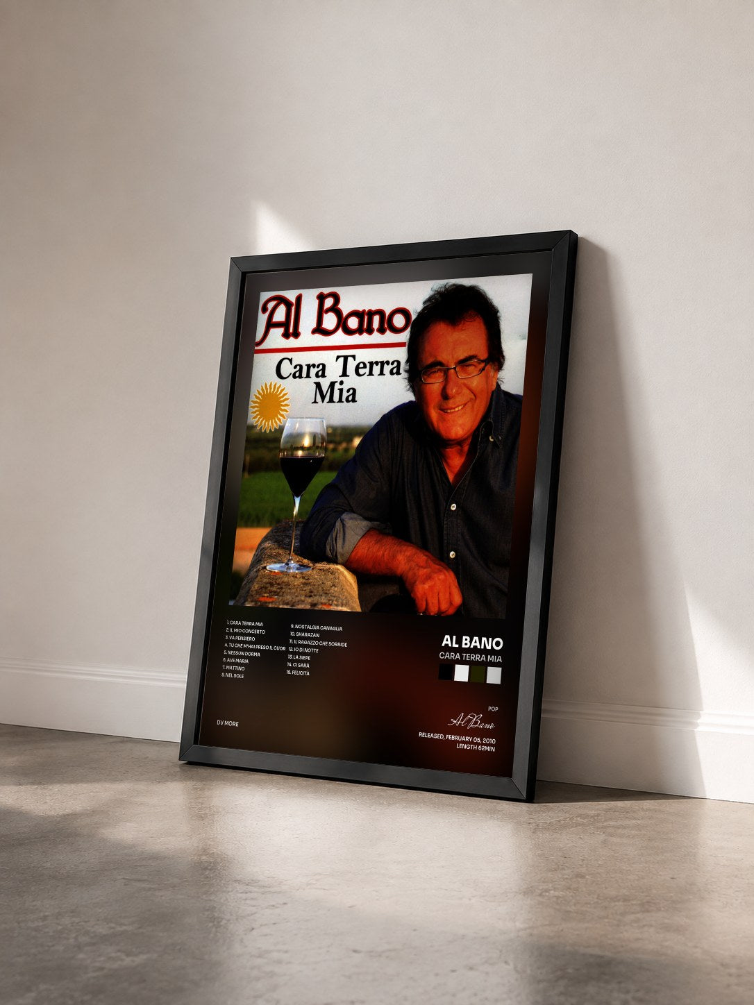 #noir Tableau de l'album Cara terra mia de Al Bano vu de trois quarts, cadre noir