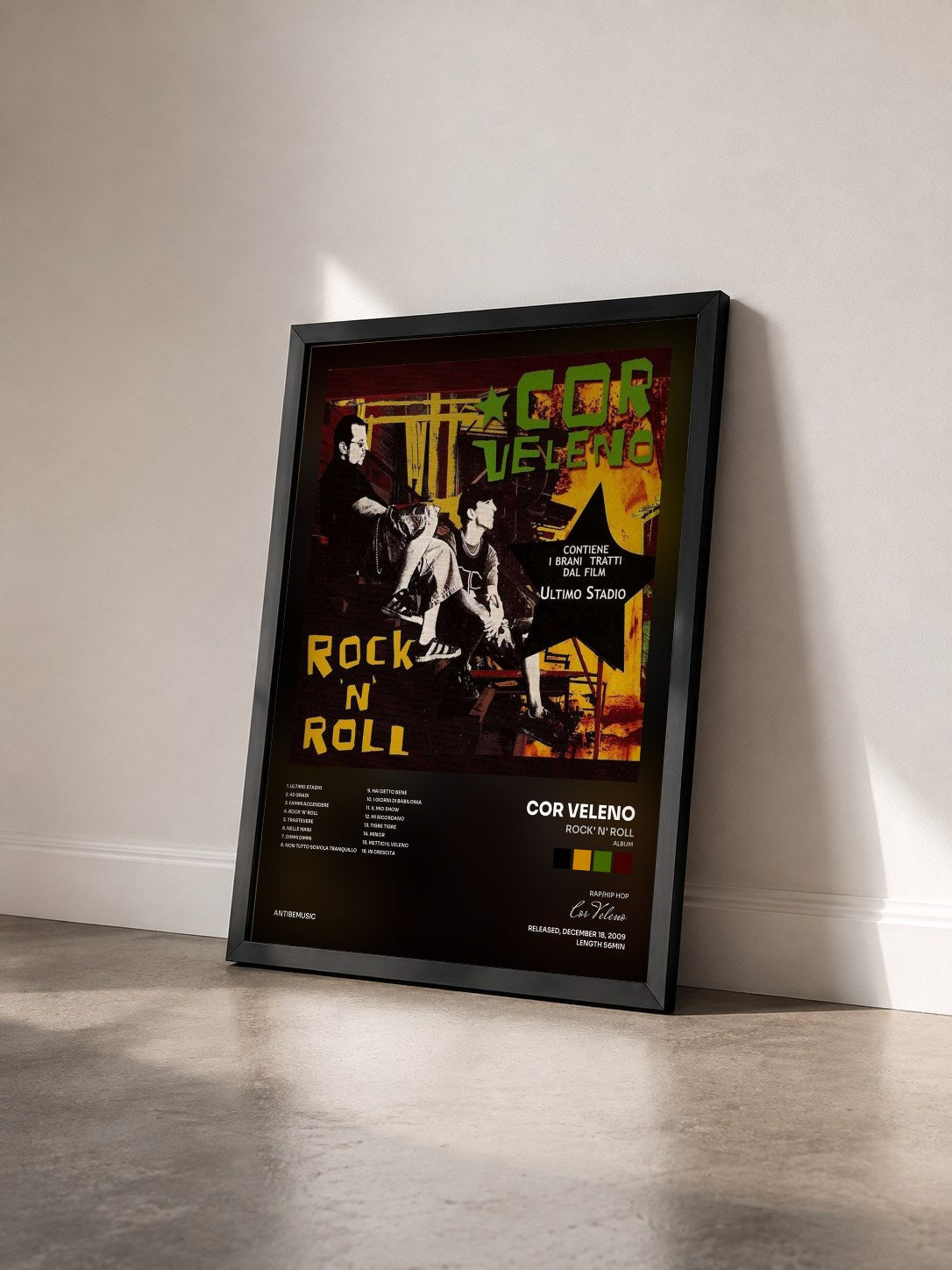 #noir Tableau de l'album Rock' N' Roll (Album) de Cor Veleno vu de trois quarts, cadre noir