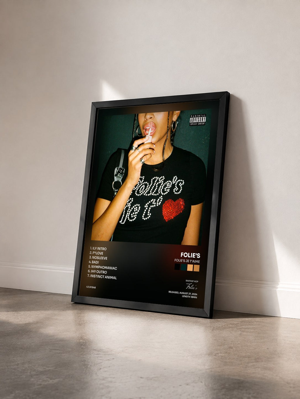 #noir Tableau de l'album Folie's je t'aime de Folie's vu de trois quarts, cadre noir