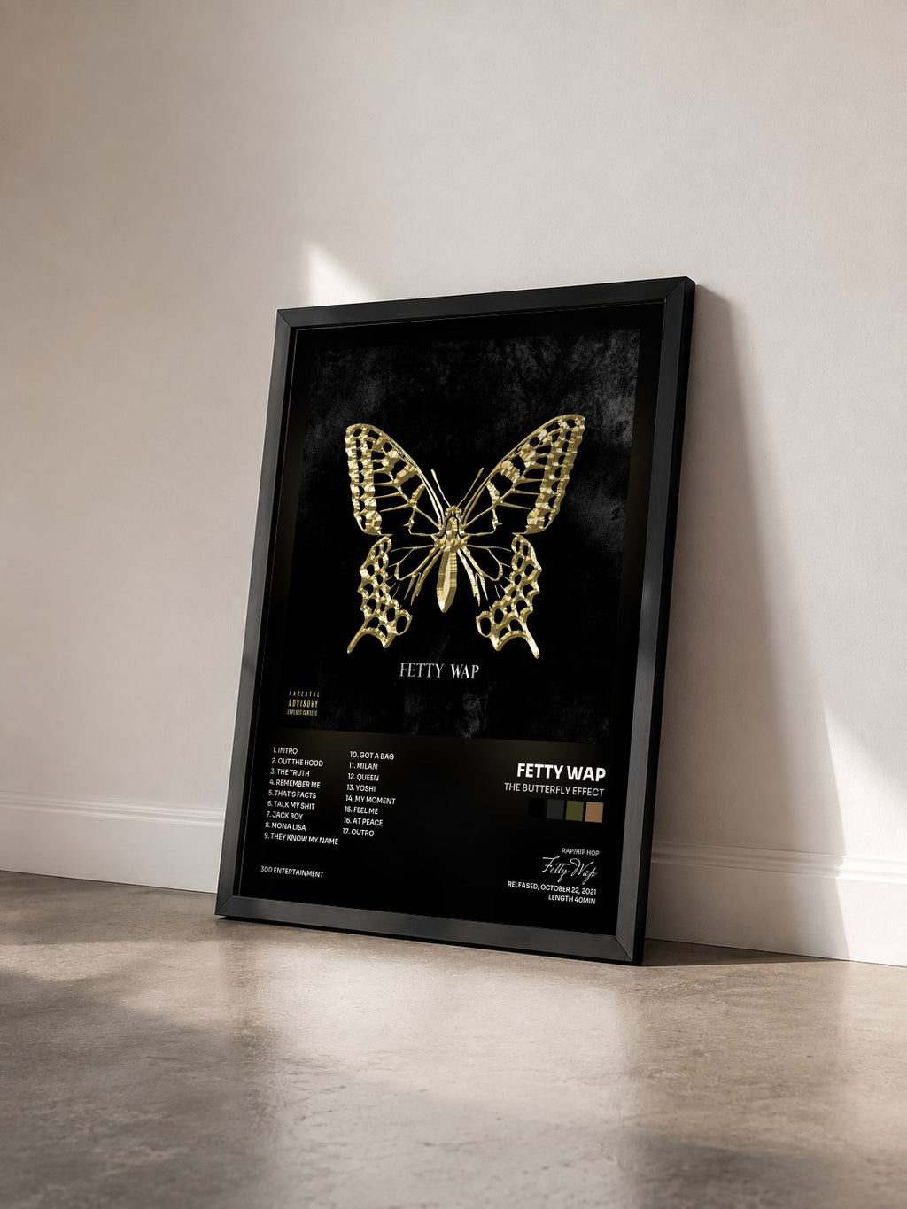 #noir Tableau de l'album The Butterfly Effect de Fetty Wap vu de trois quarts, cadre noir
