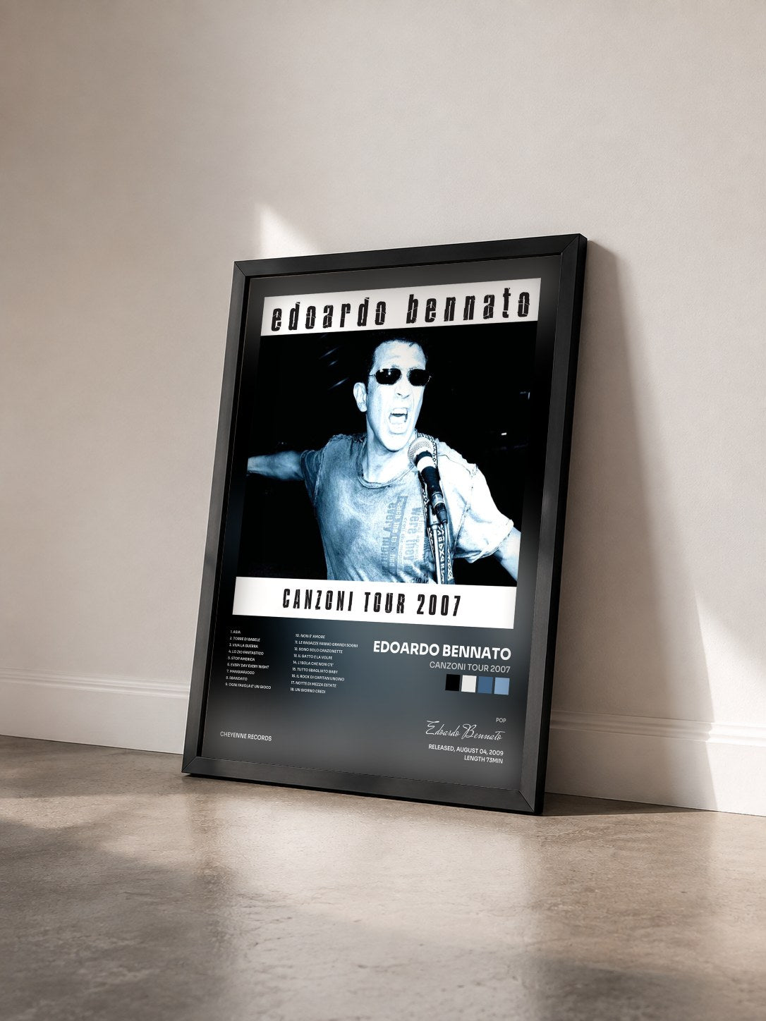 #noir Tableau de l'album Canzoni tour 2007 de Edoardo Bennato vu de trois quarts, cadre noir