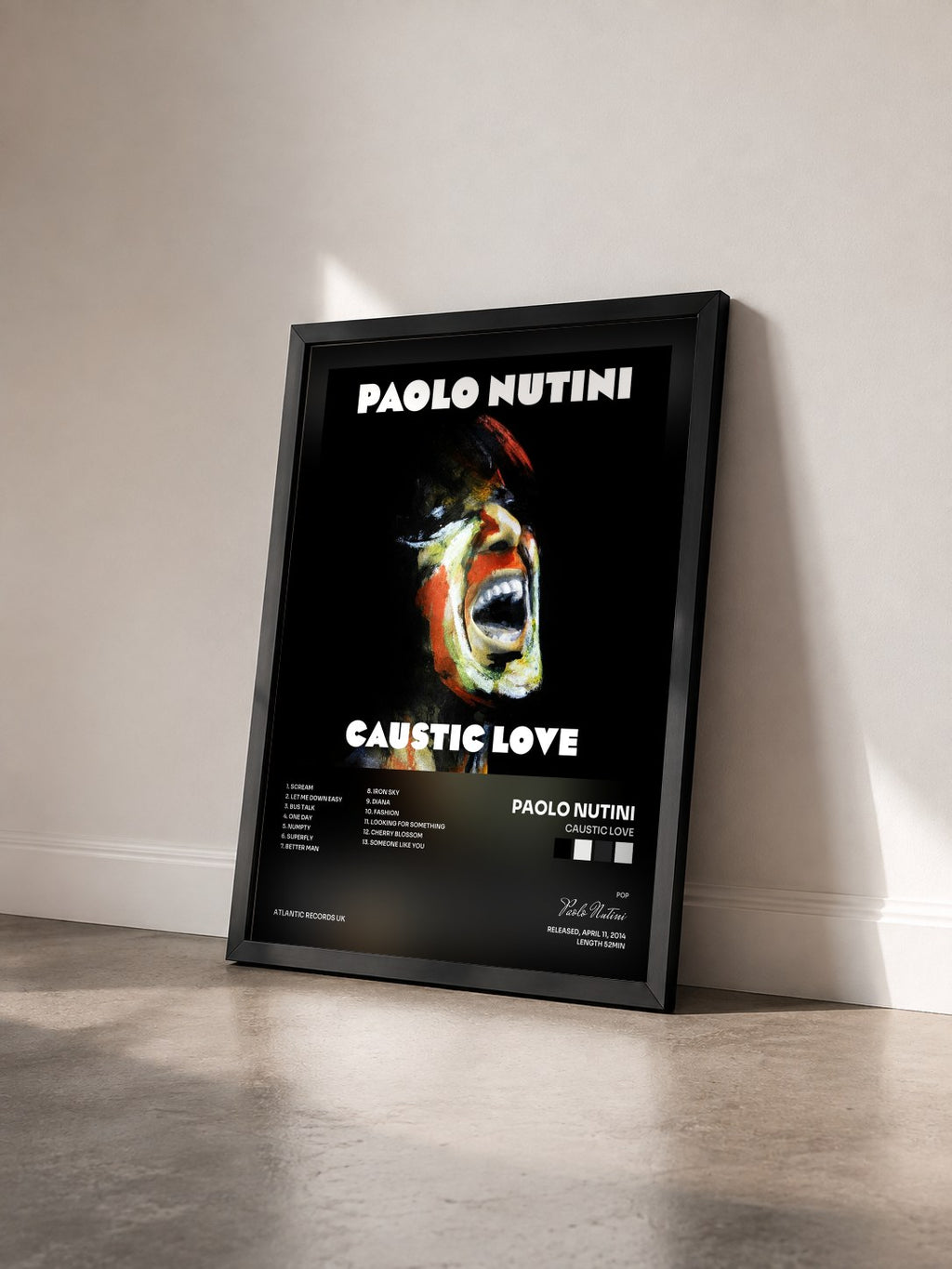 #noir Tableau de l'album Caustic Love de Paolo Nutini vu de trois quarts, cadre noir