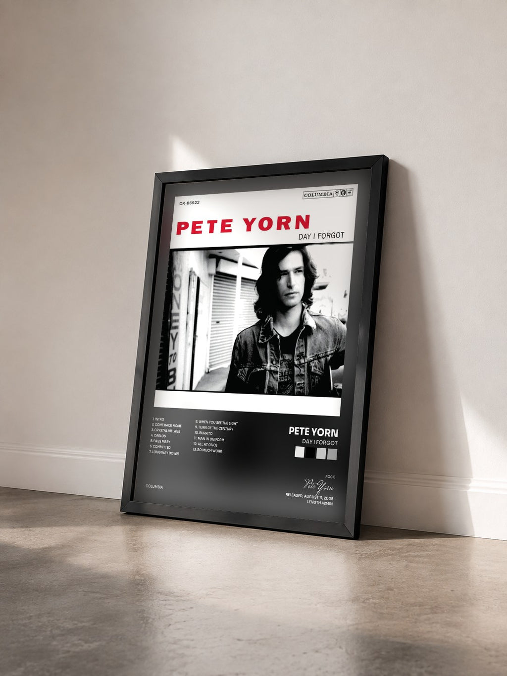#noir Tableau de l'album Day I Forgot de Pete Yorn vu de trois quarts, cadre noir