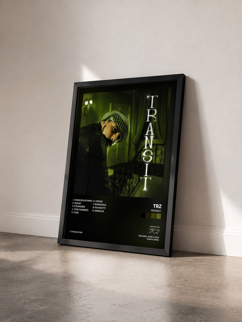 #noir Tableau de l'album TRANSIT de TRZ vu de trois quarts, cadre noir