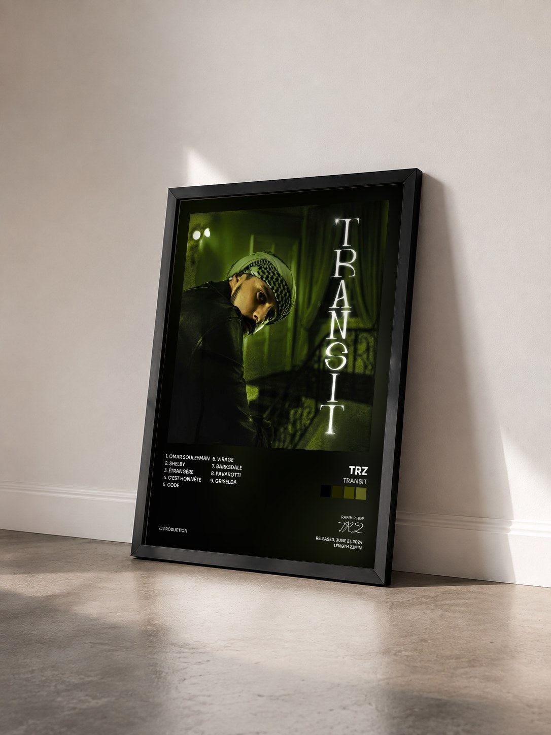 #noir Tableau de l'album TRANSIT de TRZ vu de trois quarts, cadre noir