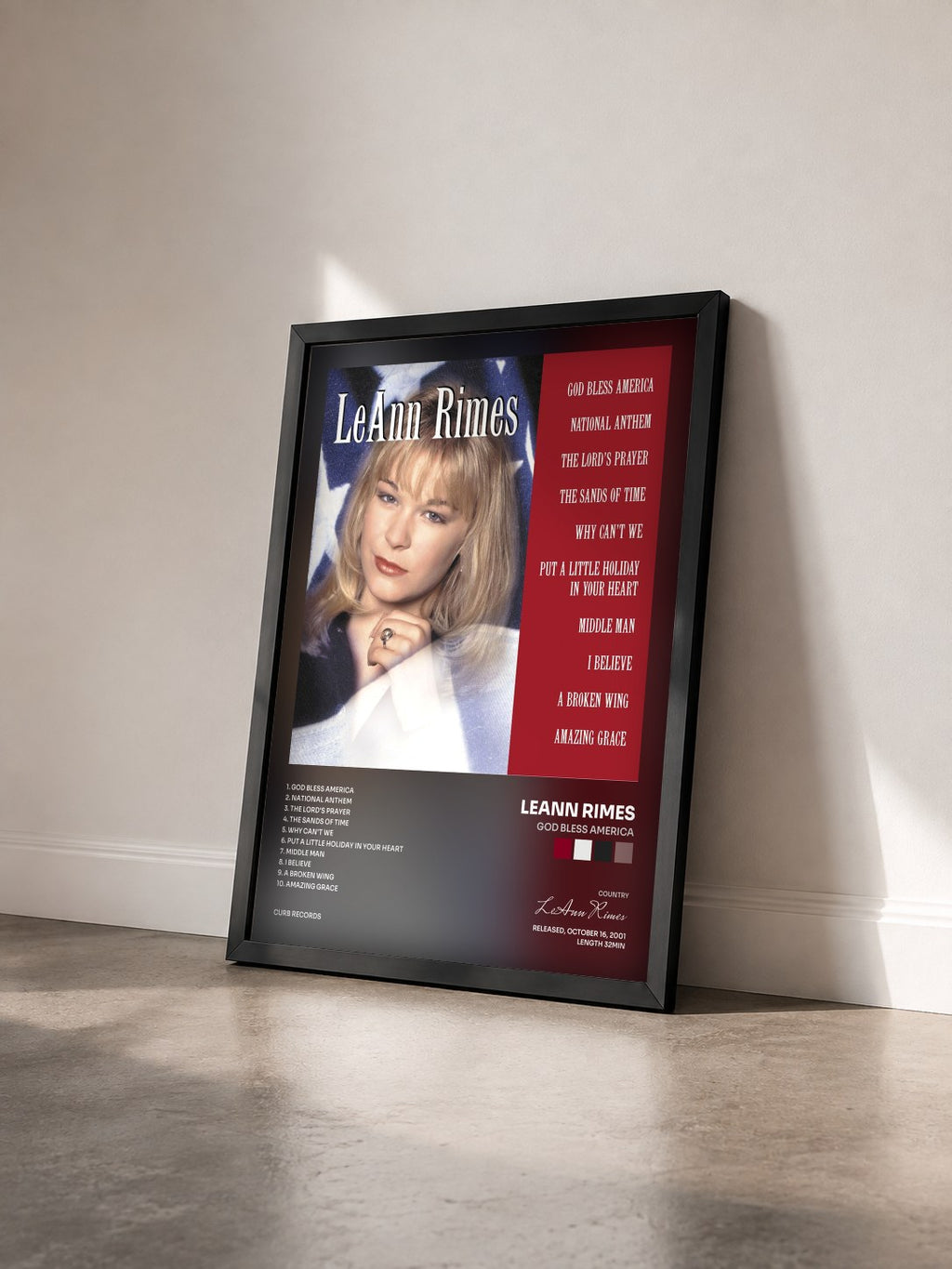 #noir Tableau de l'album God Bless America de LeAnn Rimes vu de trois quarts, cadre noir