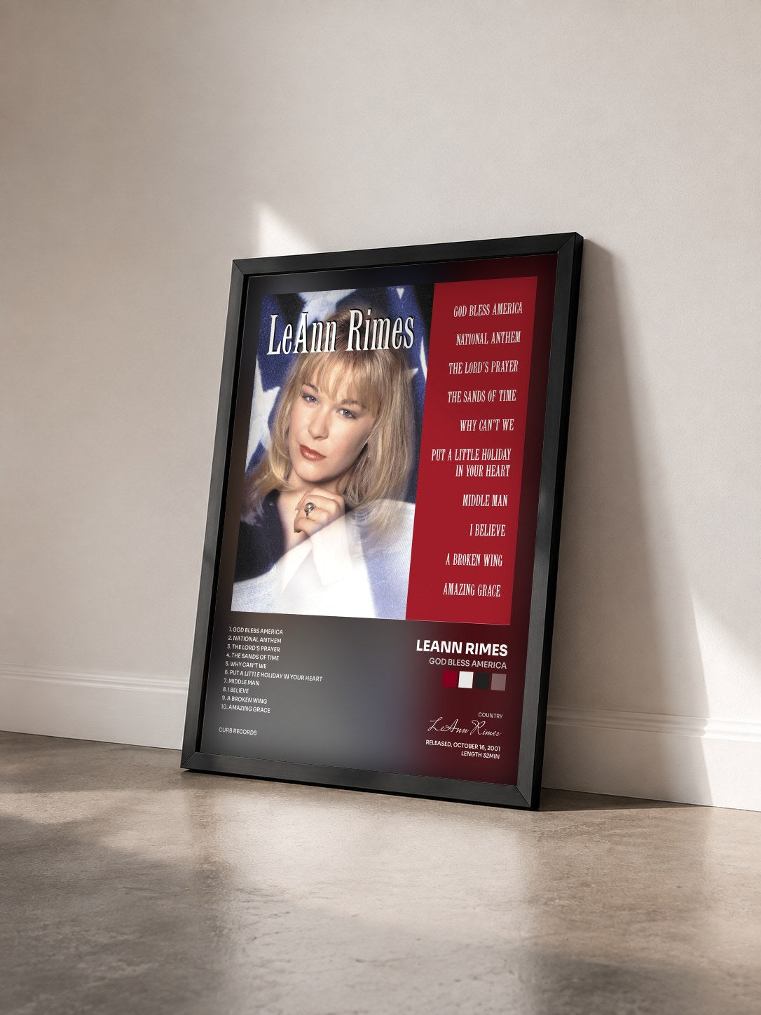 #noir Tableau de l'album God Bless America de LeAnn Rimes vu de trois quarts, cadre noir