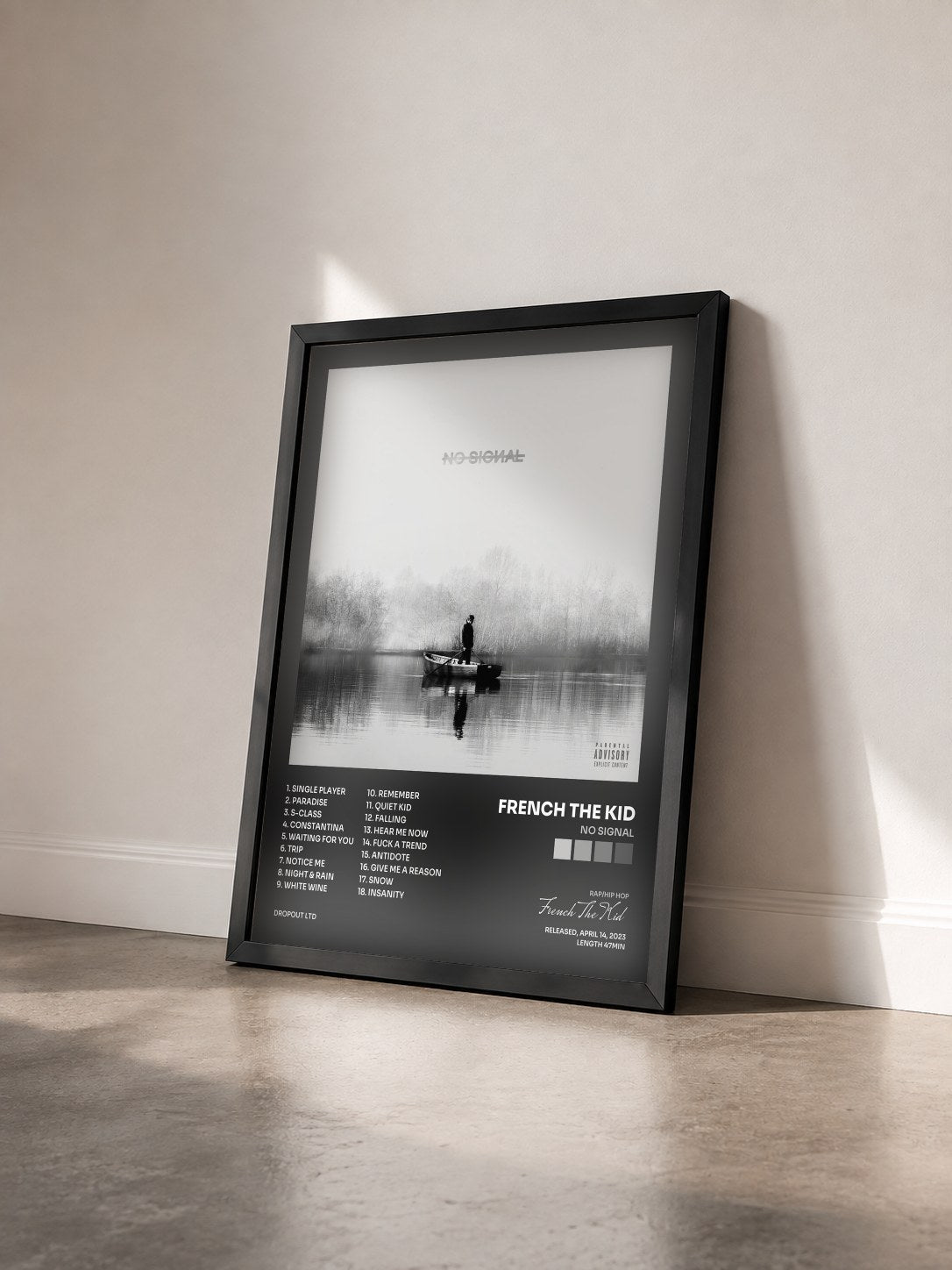#noir Tableau de l'album No Signal de French The Kid vu de trois quarts, cadre noir