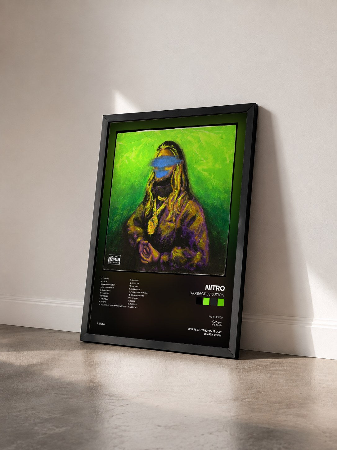 #noir Tableau de l'album GarbAge Evilution de Nitro vu de trois quarts, cadre noir