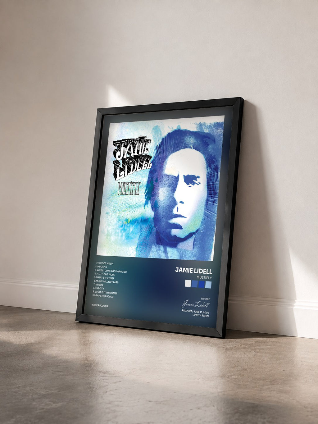 #noir Tableau de l'album Multiply de Jamie Lidell vu de trois quarts, cadre noir
