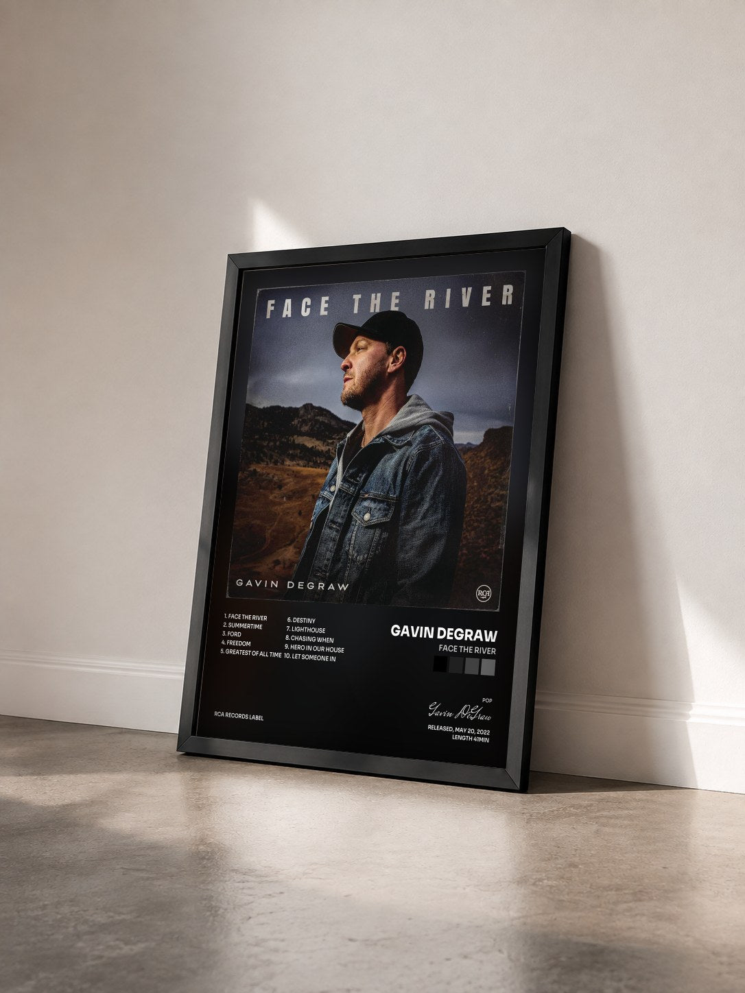 #noir Tableau de l'album Face The River de Gavin DeGraw vu de trois quarts, cadre noir