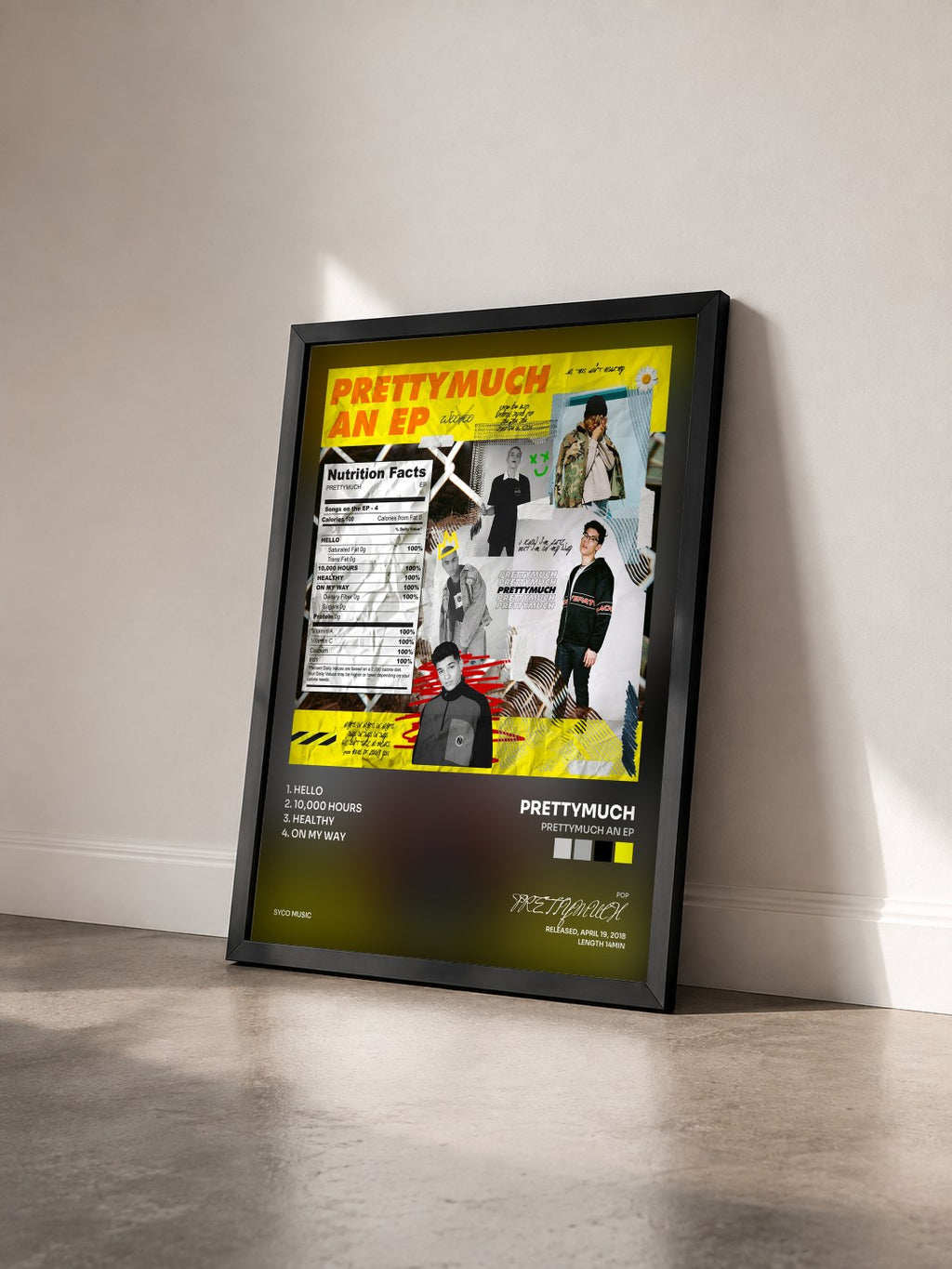 #noir Tableau de l'album PRETTYMUCH an EP de PRETTYMUCH vu de trois quarts, cadre noir