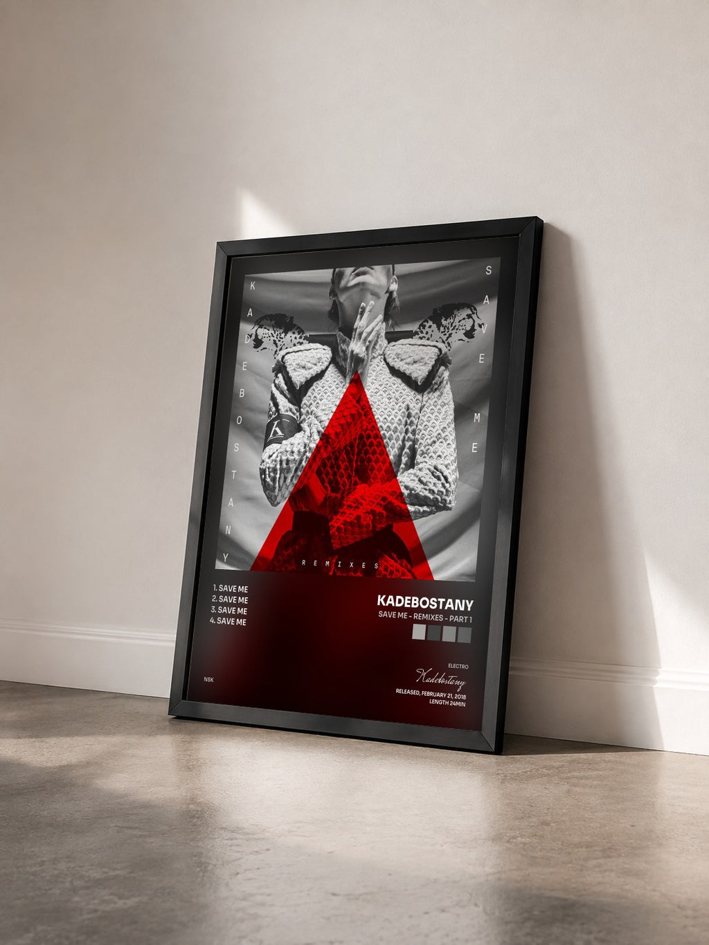 #noir Tableau de l'album Save Me - Remixes - Part 1 de Kadebostany vu de trois quarts, cadre noir