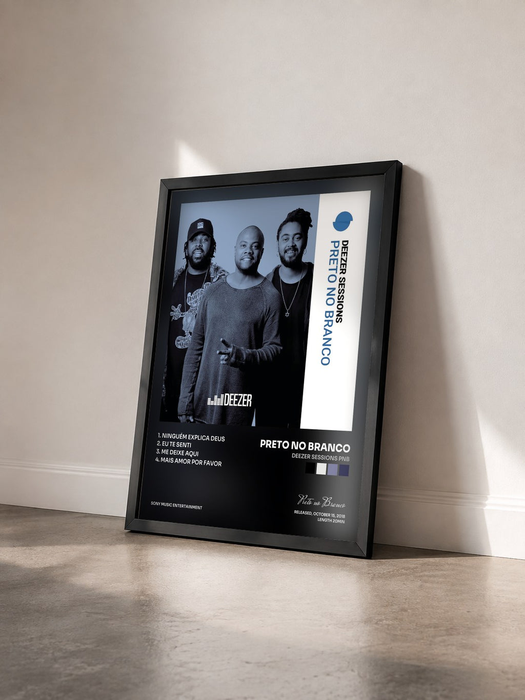 #noir Tableau de l'album Deezer Sessions PNB de Preto no Branco vu de trois quarts, cadre noir