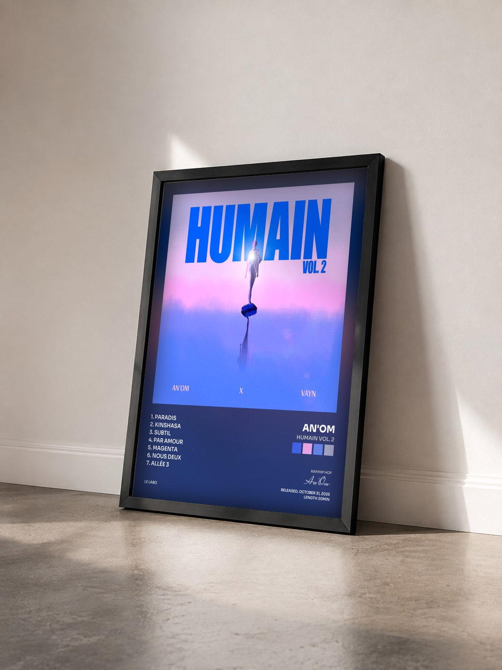 #noir Tableau de l'album Humain Vol. 2 de An'Om vu de trois quarts, cadre noir