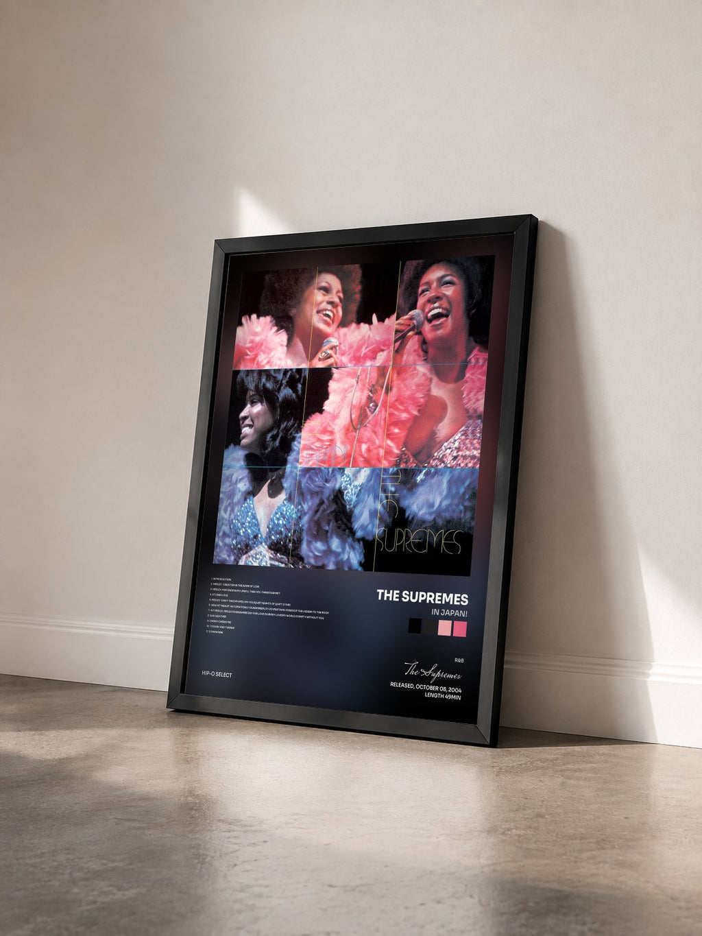 #noir Tableau de l'album In Japan! de The Supremes vu de trois quarts, cadre noir