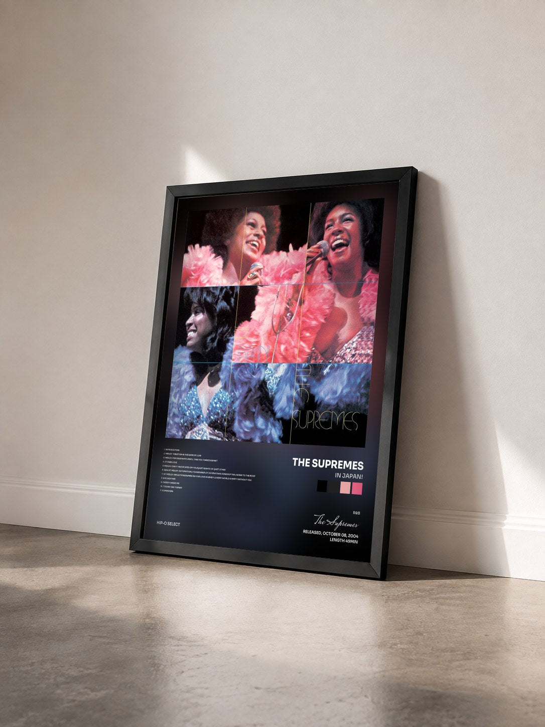 #noir Tableau de l'album In Japan! de The Supremes vu de trois quarts, cadre noir