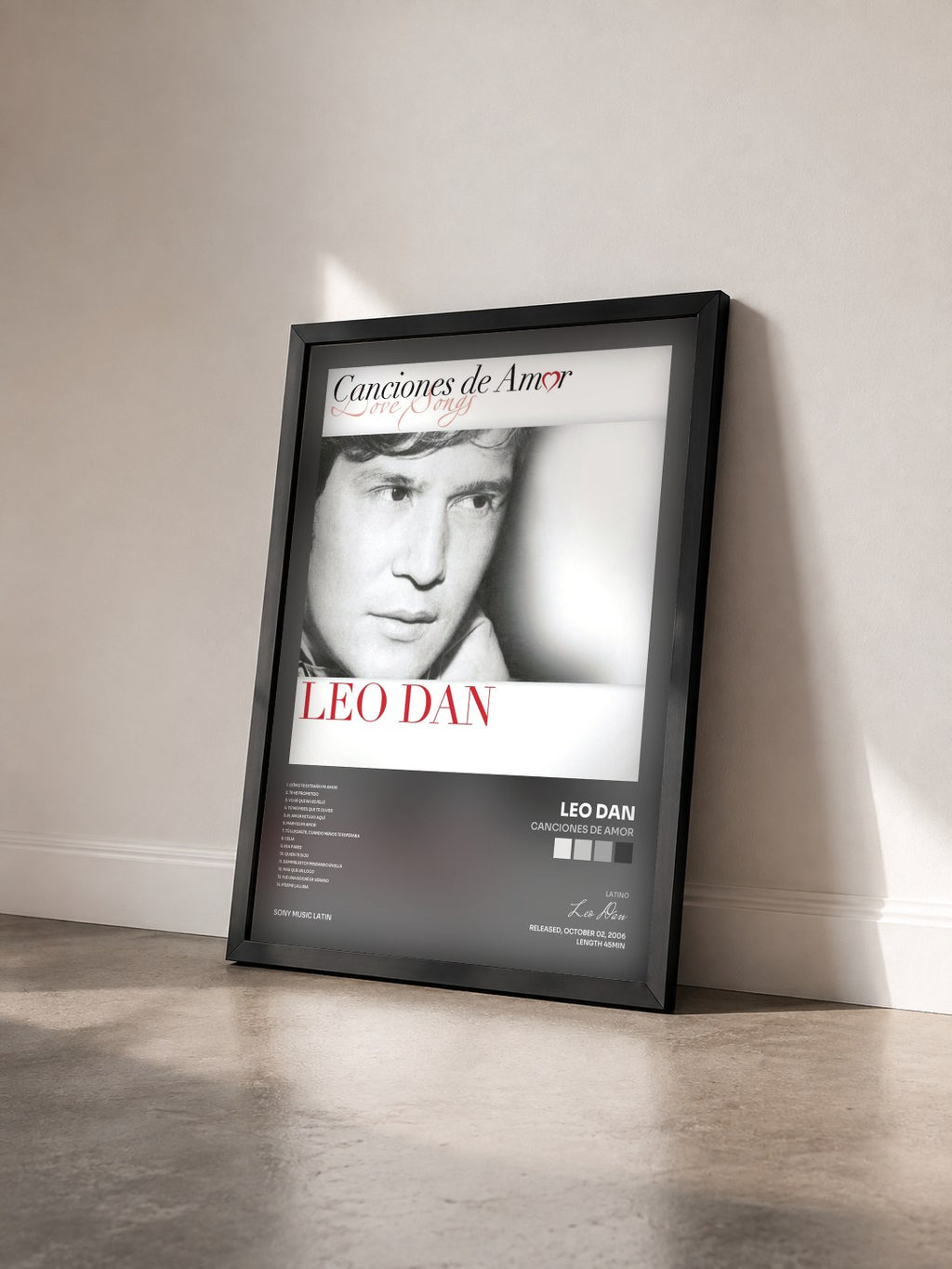 #noir Tableau de l'album Canciones De Amor de Leo Dan vu de trois quarts, cadre noir