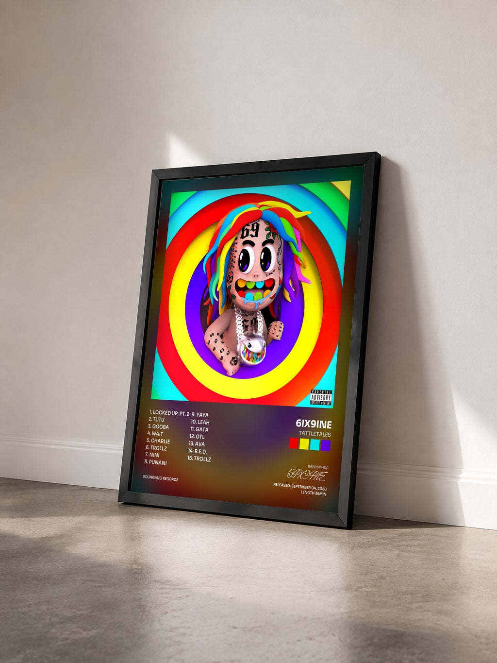 #noir Tableau de l'album TattleTales de 6IX9INE vu de trois quarts, cadre noir