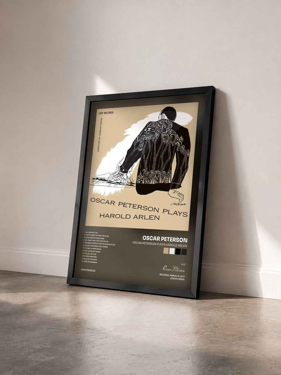 #noir Tableau de l'album Oscar Peterson Plays Harold Arlen de Oscar Peterson vu de trois quarts, cadre noir