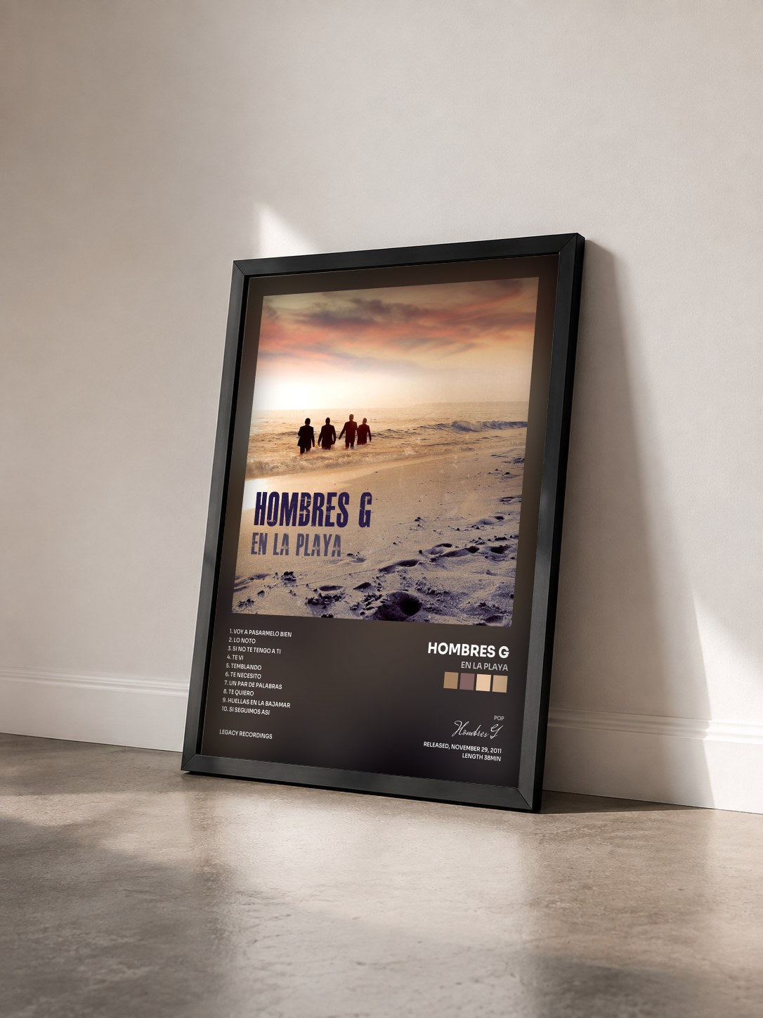 #noir Tableau de l'album En La Playa de Hombres G vu de trois quarts, cadre noir
