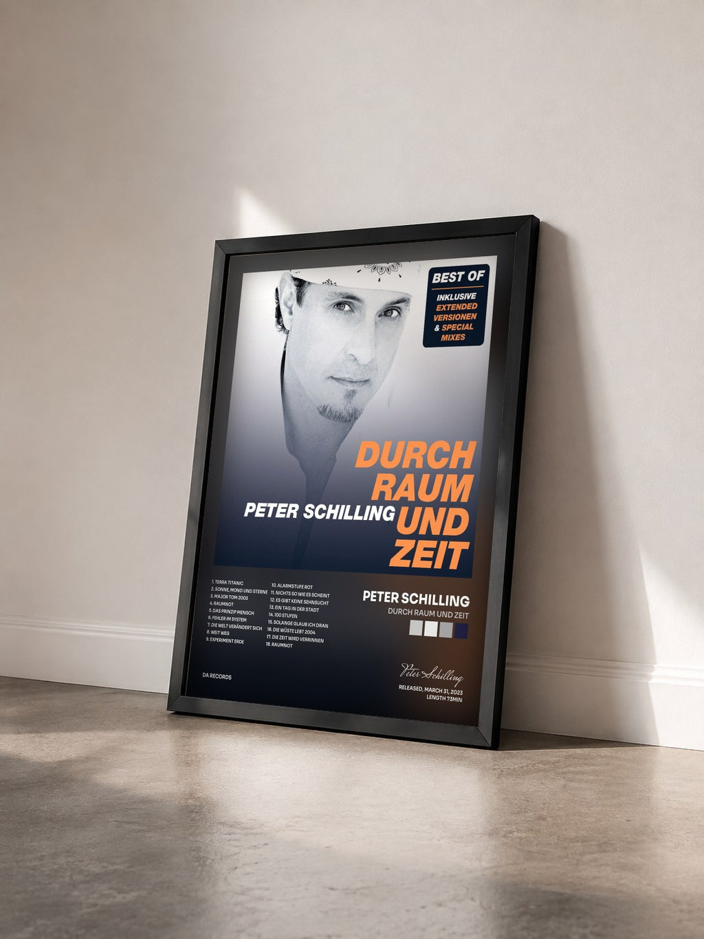#noir Tableau de l'album Durch Raum und Zeit de Peter Schilling vu de trois quarts, cadre noir