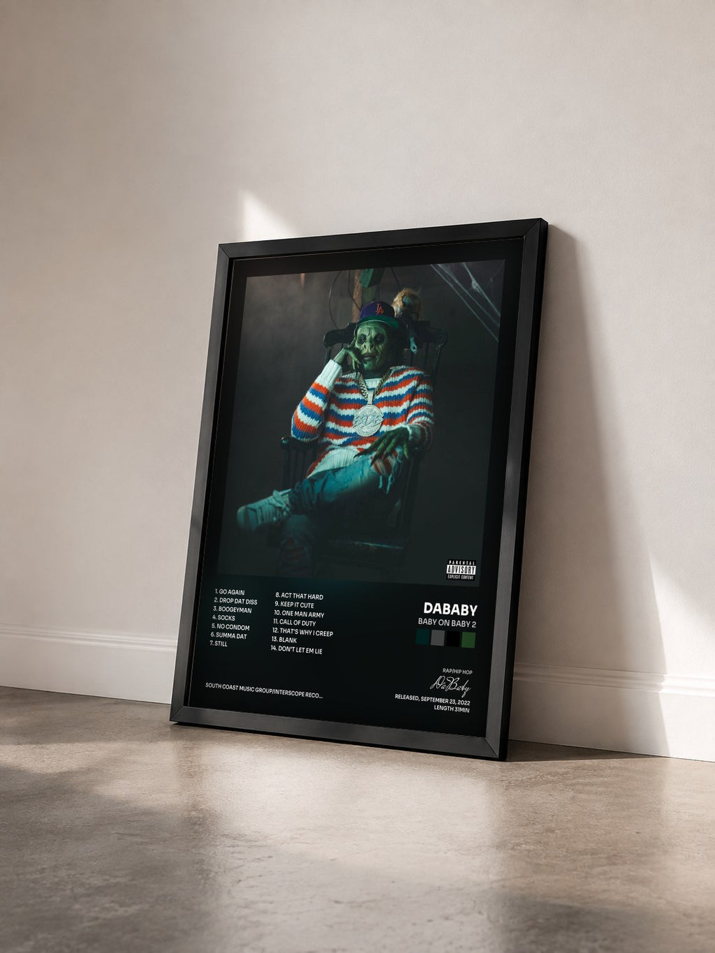 #noir Tableau de l'album Baby On Baby 2 de DaBaby vu de trois quarts, cadre noir