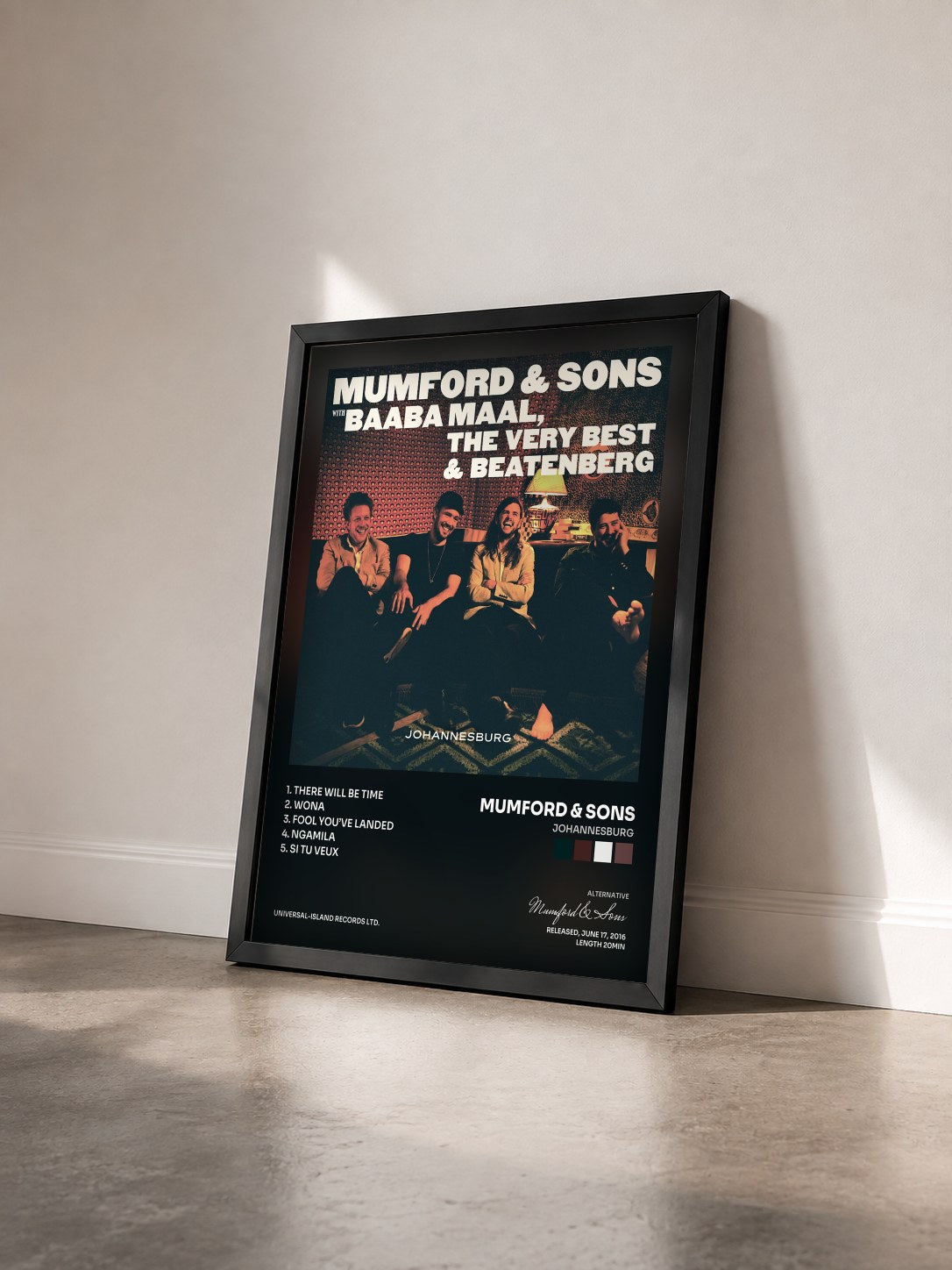 #noir Tableau de l'album Johannesburg de Mumford & Sons vu de trois quarts, cadre noir
