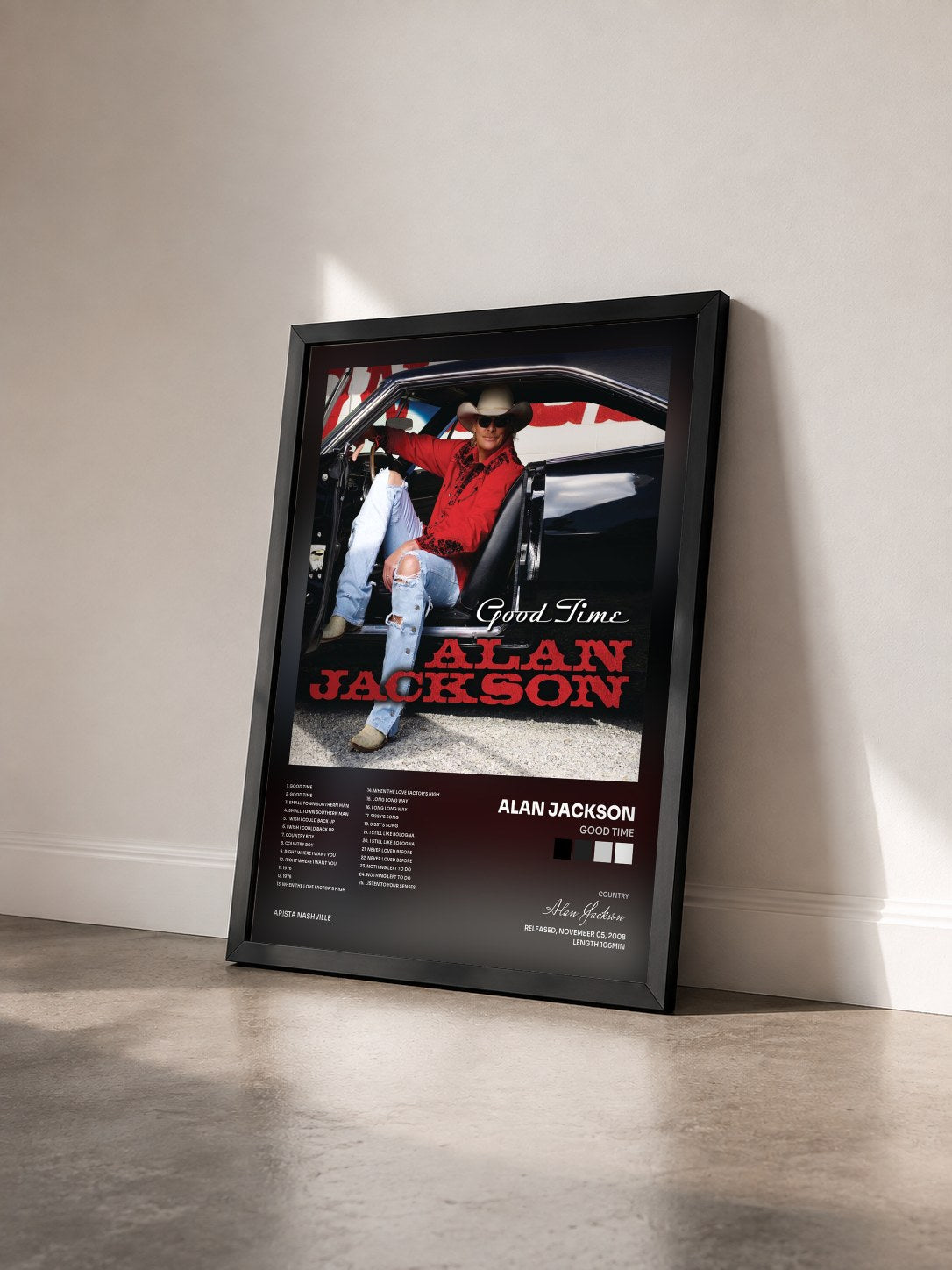 #noir Tableau de l'album Good Time de Alan Jackson vu de trois quarts, cadre noir