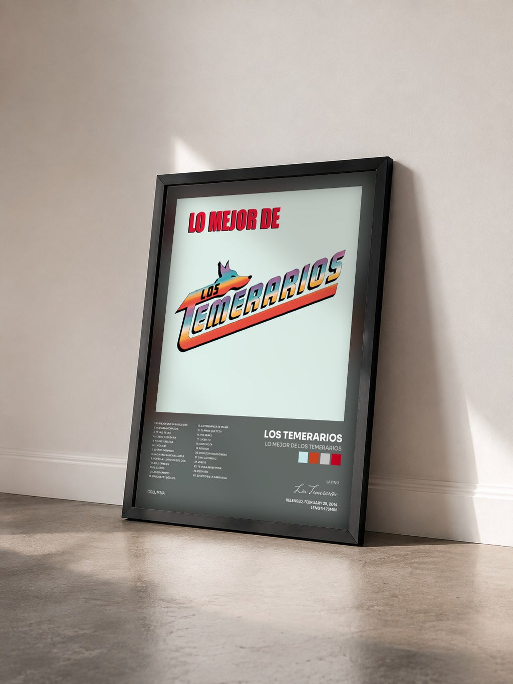 #noir Tableau de l'album Lo Mejor de los Temerarios de Los Temerarios vu de trois quarts, cadre noir