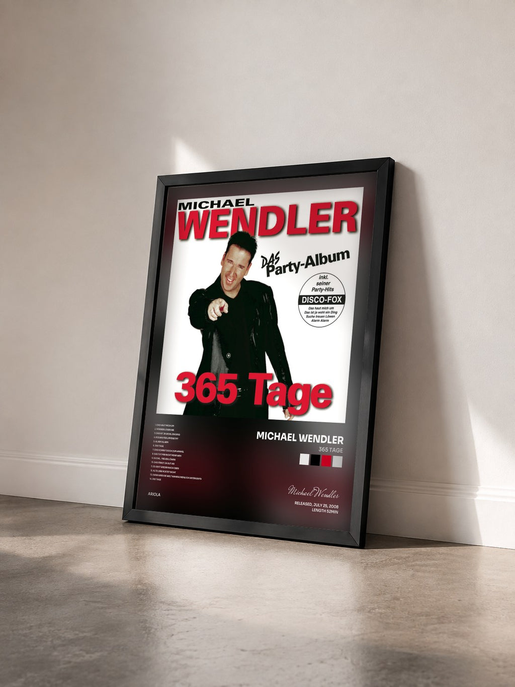 #noir Tableau de l'album 365 Tage de Michael Wendler vu de trois quarts, cadre noir