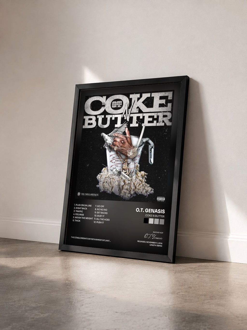 #noir Tableau de l'album Coke N Butter de O.T. Genasis vu de trois quarts, cadre noir