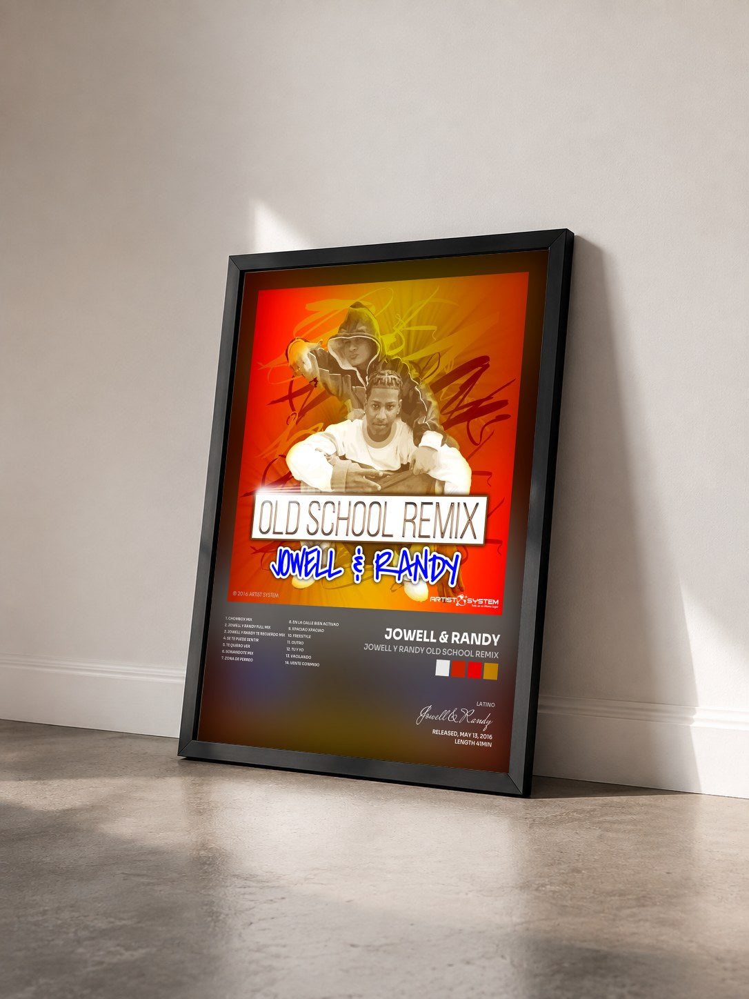 #noir Tableau de l'album Jowell y Randy Old School Remix de Jowell & Randy vu de trois quarts, cadre noir