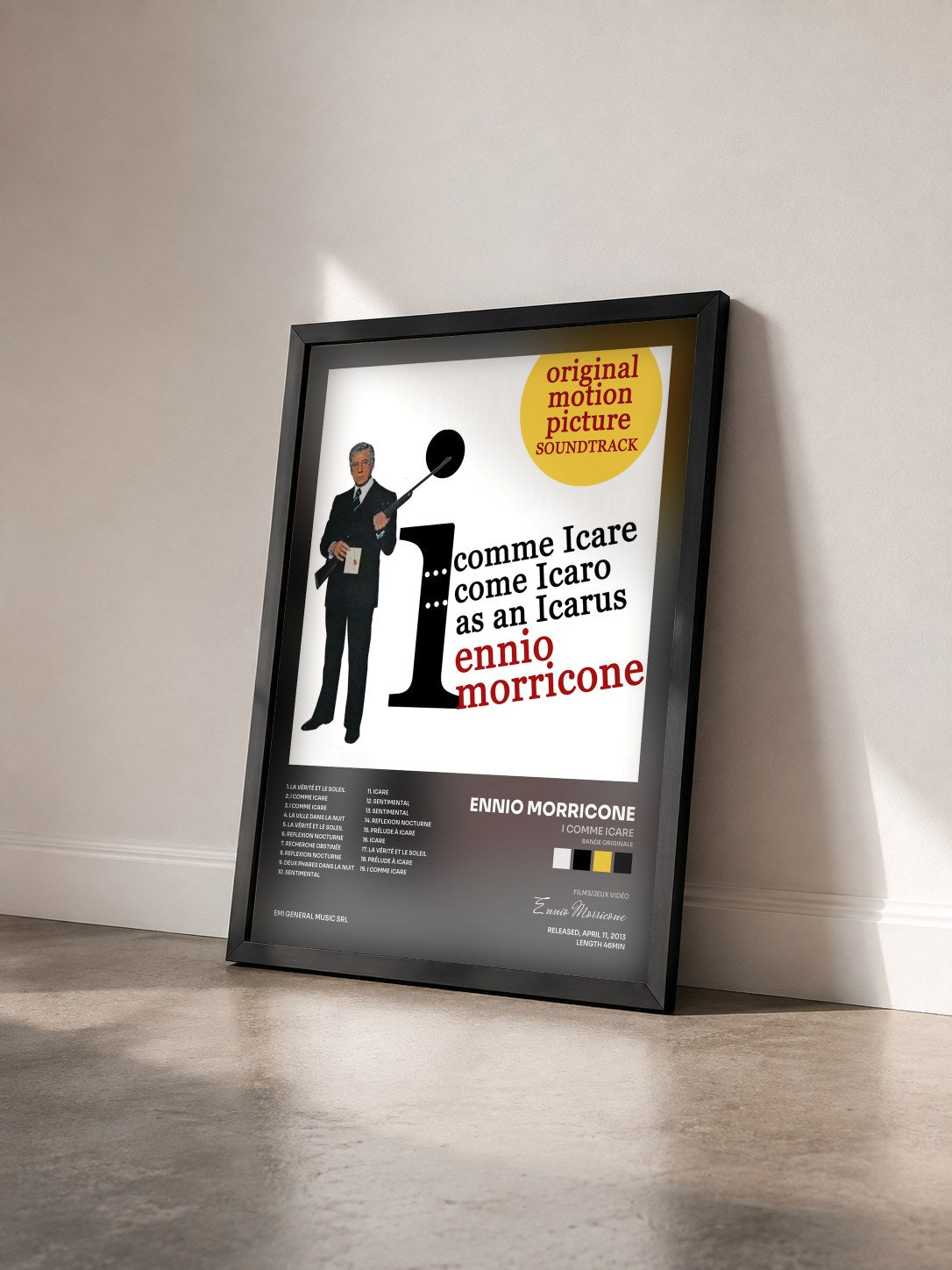#noir Tableau de l'album I comme Icare (Bande Originale) de Ennio Morricone vu de trois quarts, cadre noir