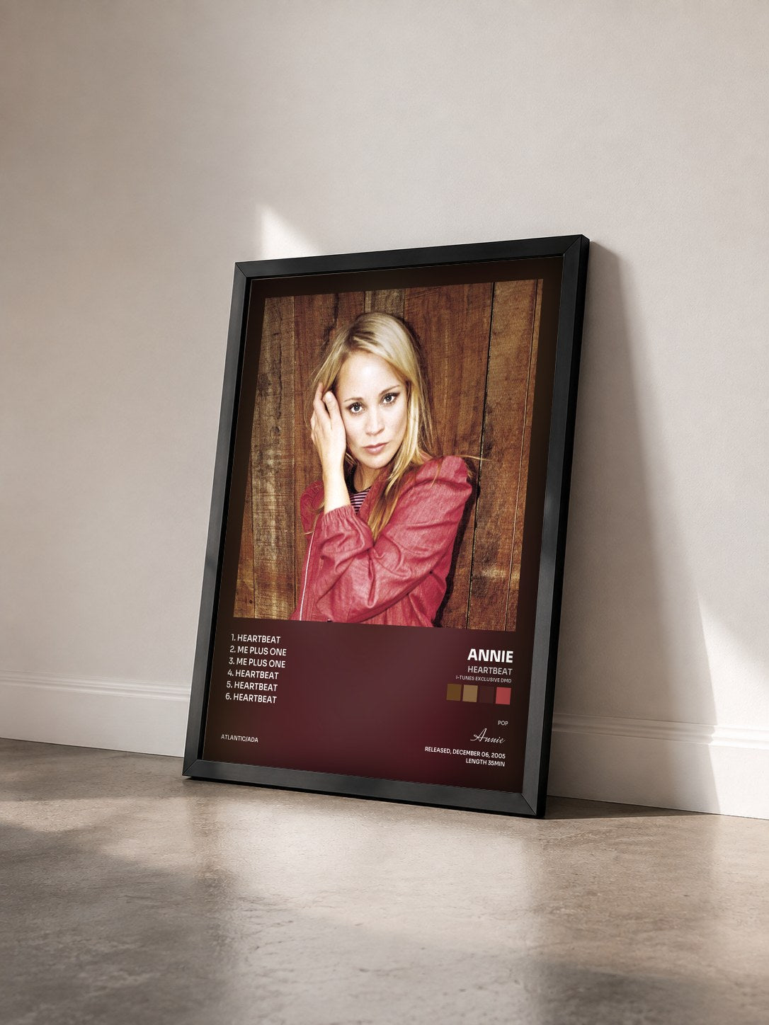 #noir Tableau de l'album Heartbeat (i-Tunes exclusive DMD) de Annie vu de trois quarts, cadre noir